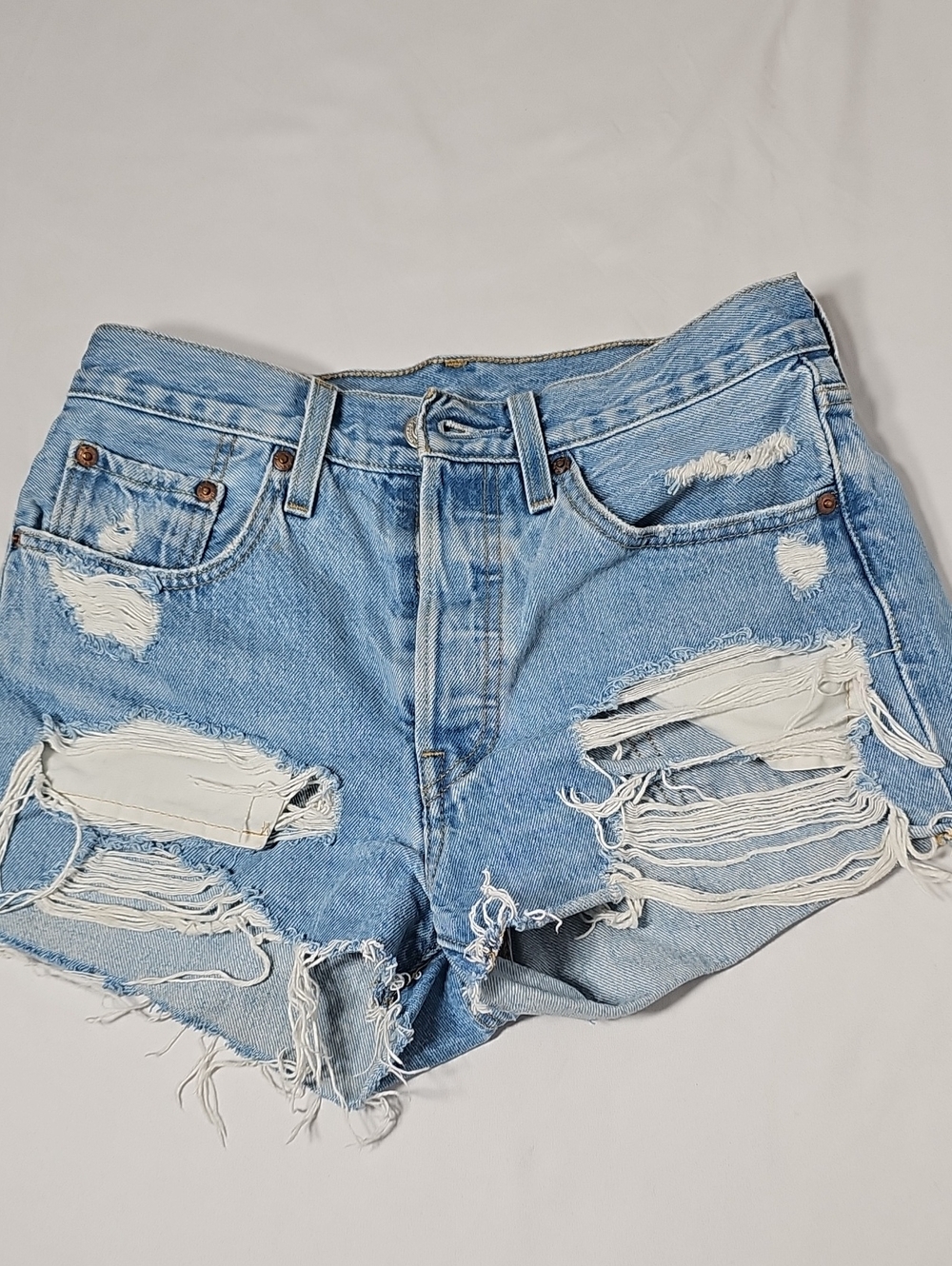 Levi's Light Blue Ripped Denim Cutoff Shorts